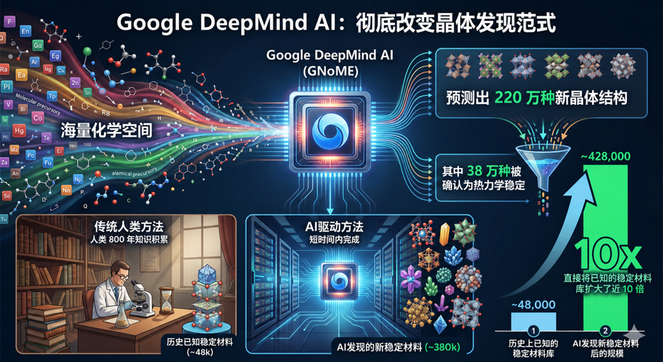 Google DeepMind基于AI技术预测220万种新晶体结构